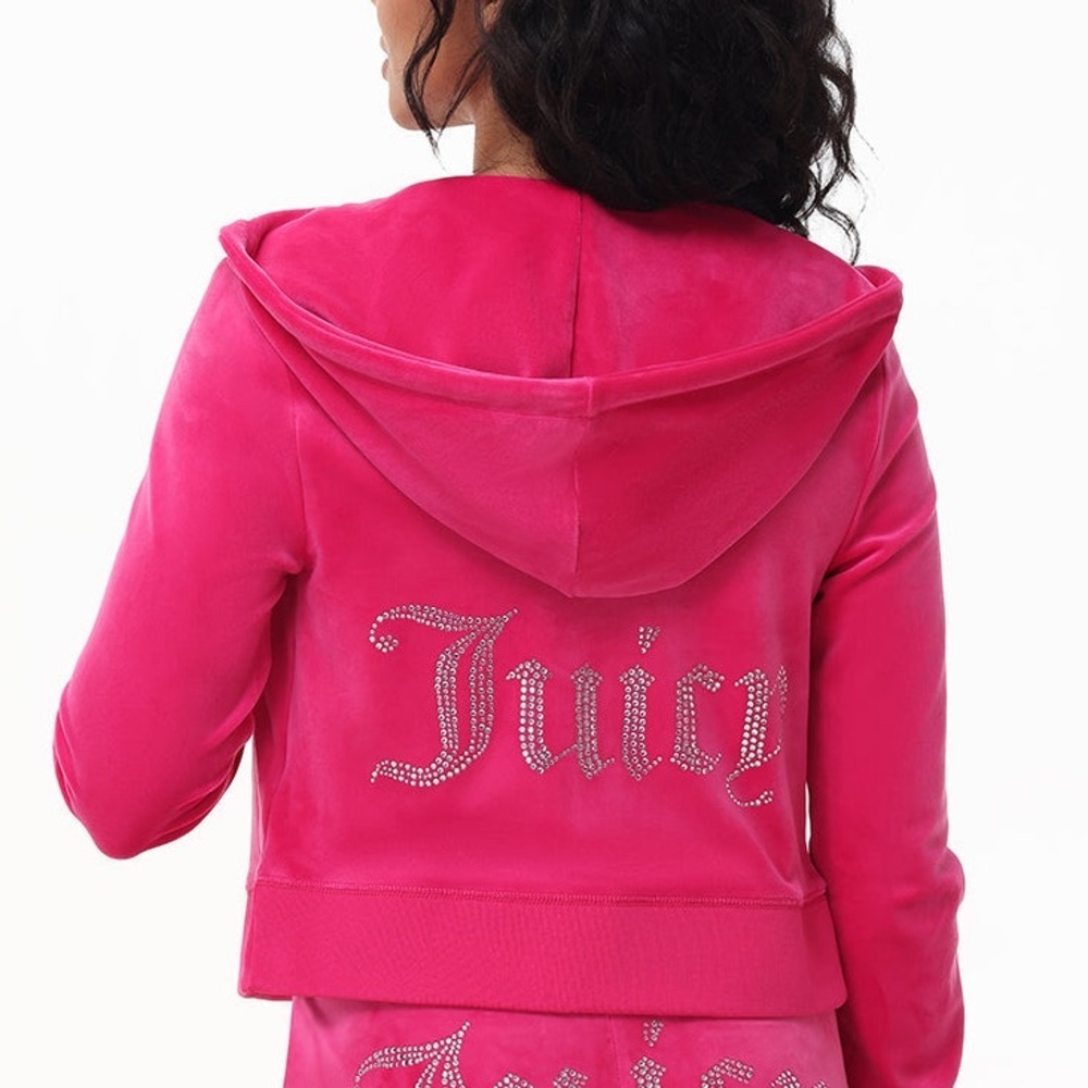 Juicy Couture OG Big Bling Velour Hoodie in Hot Pink